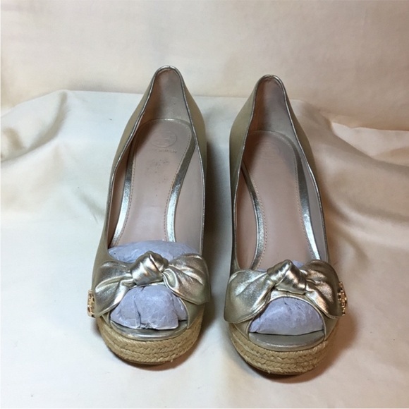 Tory Burch Gold Wedge Shoes - Picture 2 of 4